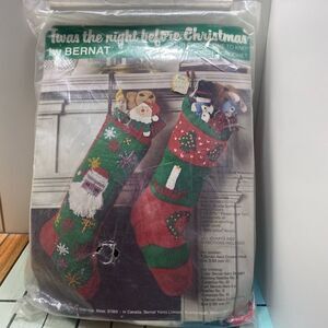 Bernat Christmas Stocking Kit Twas Night Before Knit Crochet Yarn Vintage Sealed